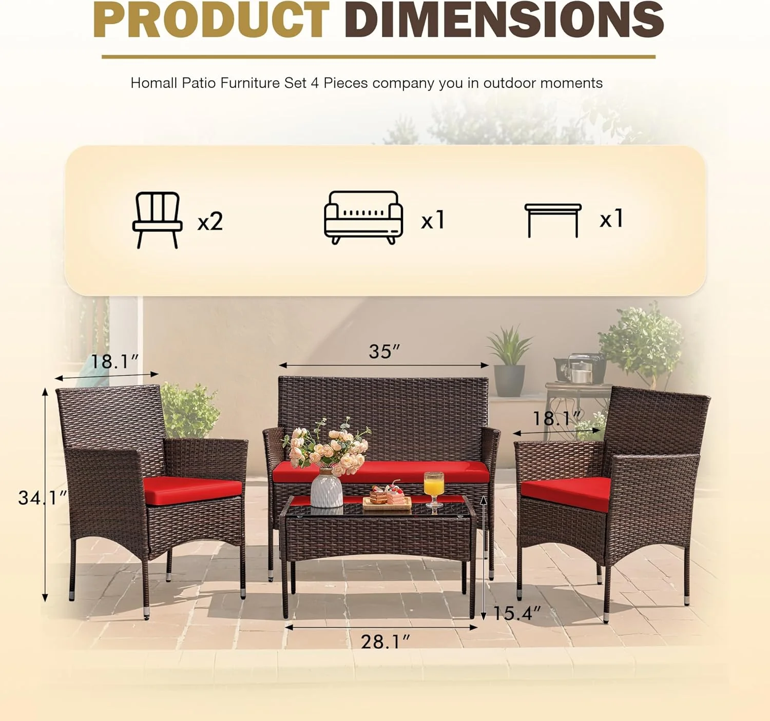 Homall 4 Pieces Outdoor Patio Furniture Sets Rattan Chair Wicker Set, Outdoor Indoor Use Backyard Porch Garden Poolside Balcony Furniture Sets (Grey)