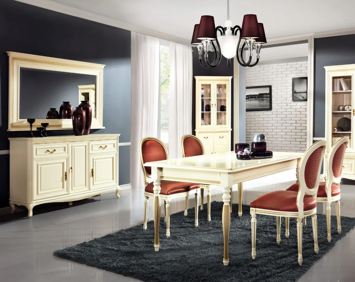 Luxury baroque dining table cream / gold 130-330 x 100 x H. 77.5 cm - extendable kitchen table