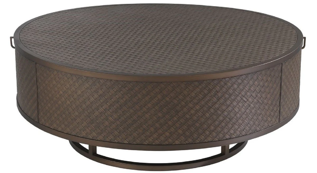 Luxury coffee table bronze Ø 100 x H. 40.5 cm - Round living room table with 2 drawers - Luxury living room furniture