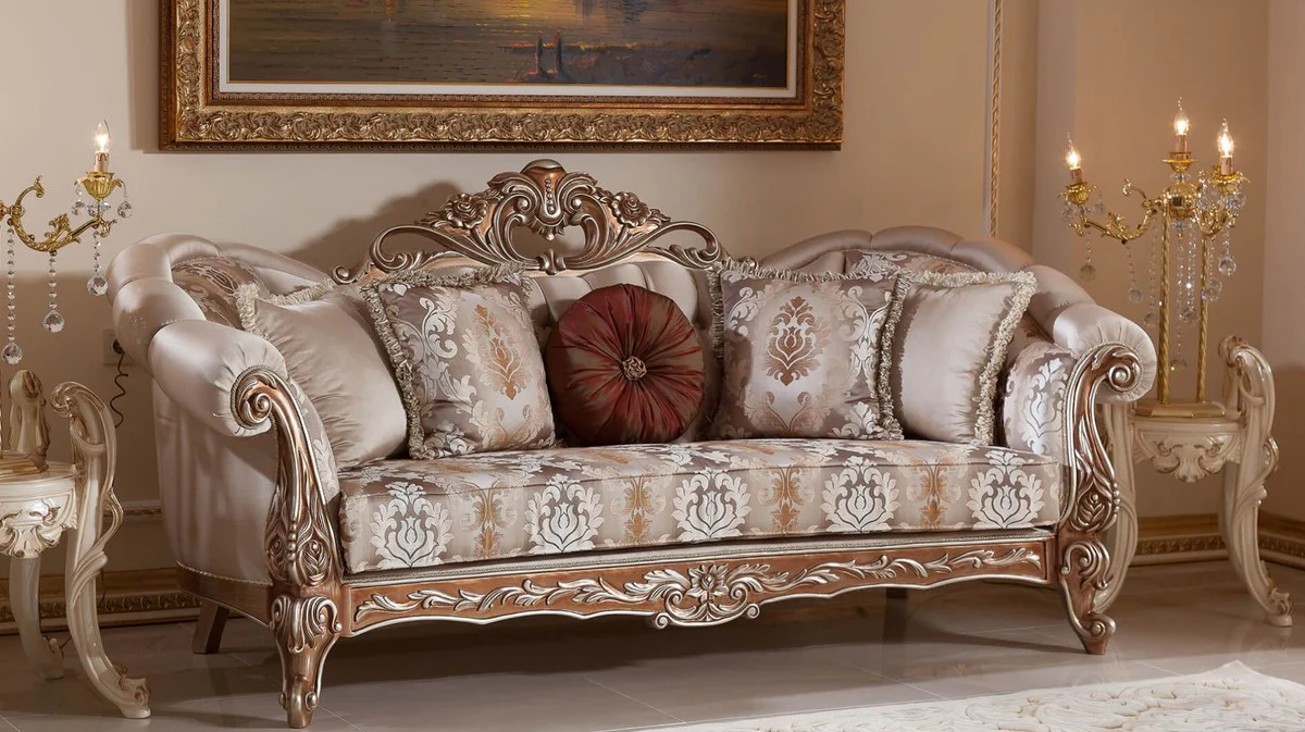 Luxury Baroque Living Room Set Gray / Copper / Silver - 2 Baroque Sofas & 2 Baroque Armchairs & 1 Baroque Coffee Table - Luxury Living Room Furniture in Baroque Style - Baroque Furniture - Baroque Furnishings