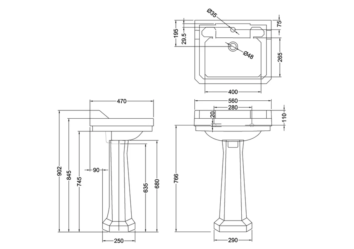 Art Nouveau porcelain washbasin with base 56 x 47 x H. 90 cm with floral pattern - luxury collection