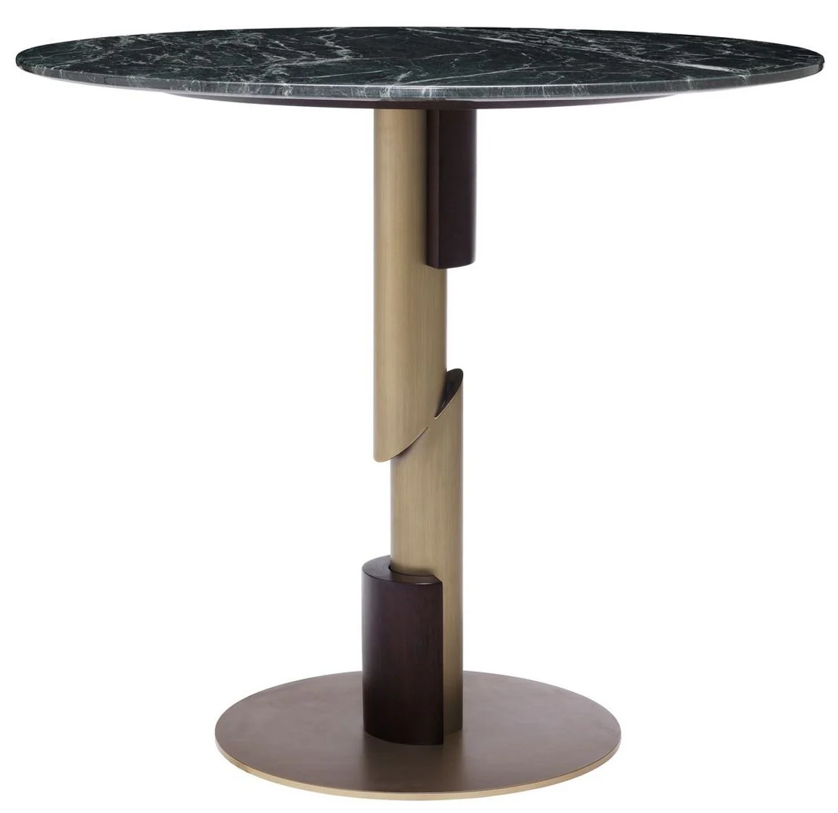 Luxury dining table green / brass / dark brown Ø 85 x H. 76 cm - Round dining room table with marble top - Dining room furniture - Luxury quality