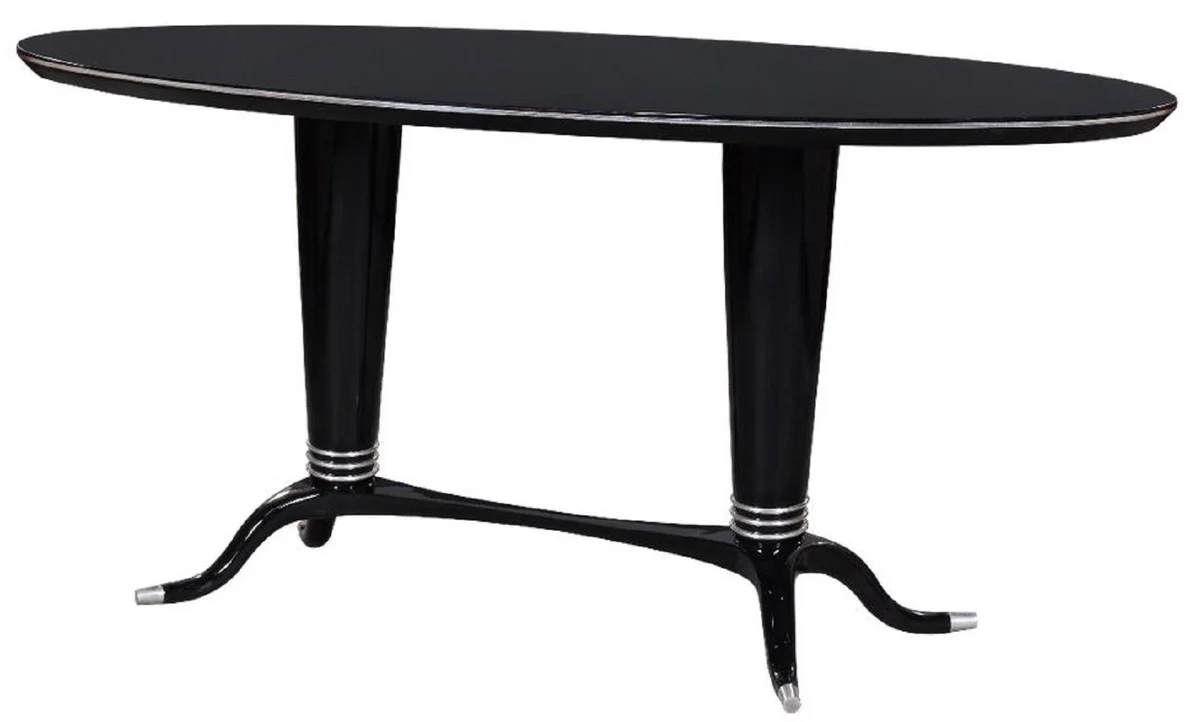 Luxury dining table black / silver 176 x 87 x H. 78 cm - Oval solid wood dining room table - Modern dining room furniture - Luxury collection