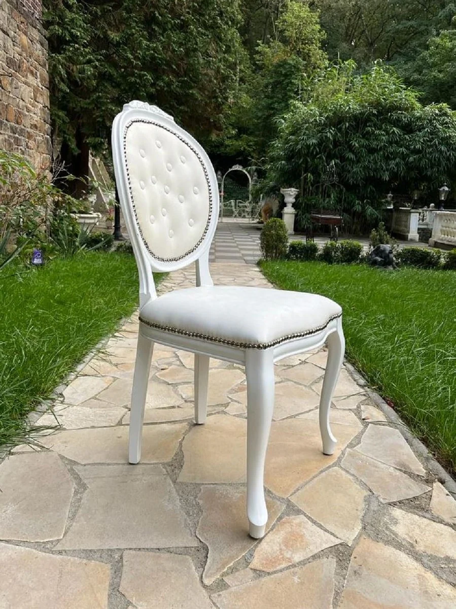 Luxury Baroque Dining Room Chair Cream / White - Handmade Baroque Style Chair with Fine Faux Leather - Dining Room Furniture in Baroque Style - Baroque Furniture - Baroque Furnishings