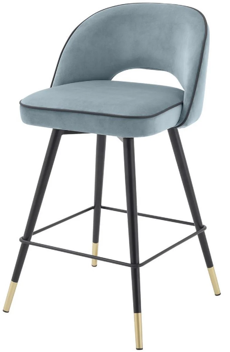 Luxury bar chair set blue / black / brass 51 x 52 x H. 103 cm - Bar chairs with swivel seat and elegant velvet fabric - Luxury bar furniture