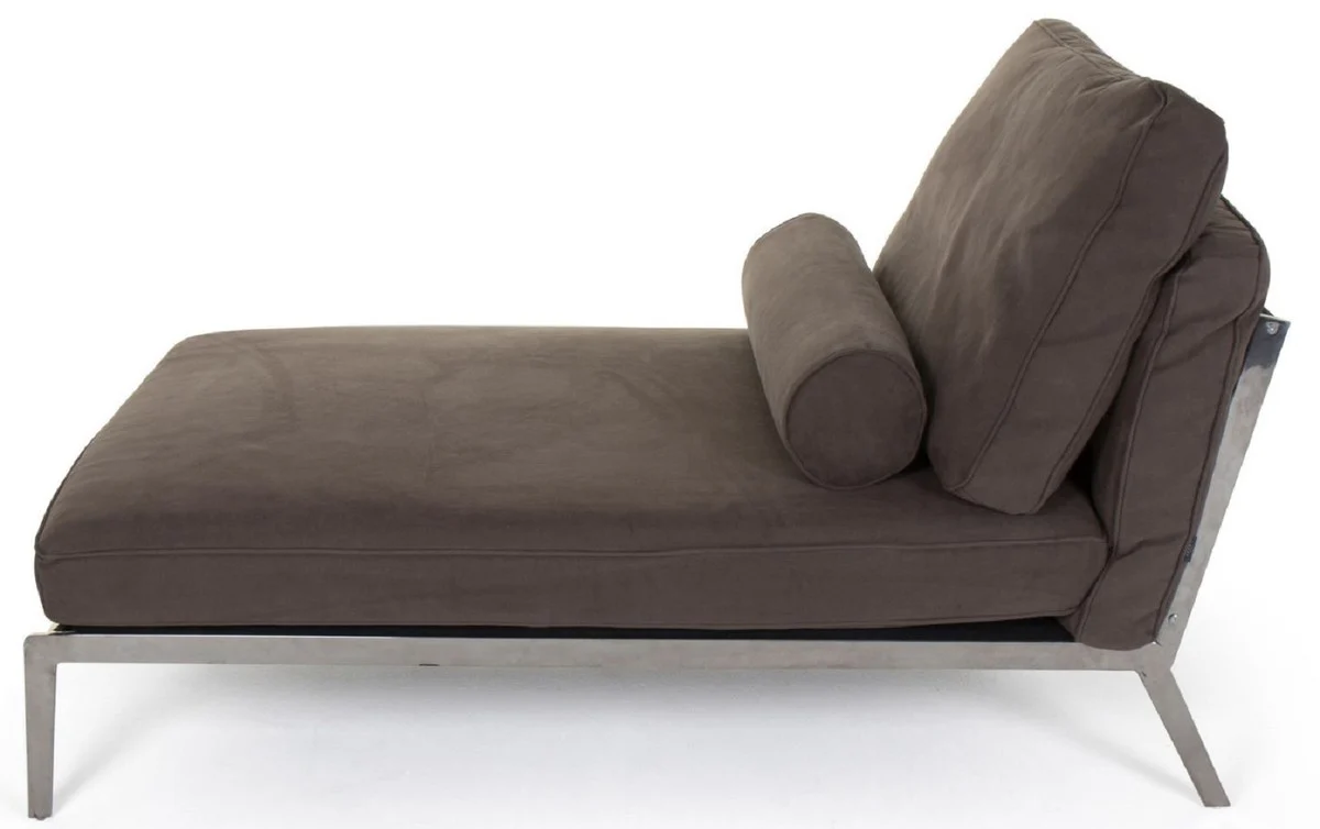 Luxury suede chaise longue brown / silver 160 x 80 x H. 85 cm - Nubuck leather living room relax lounger with pillows - Luxury living room furniture