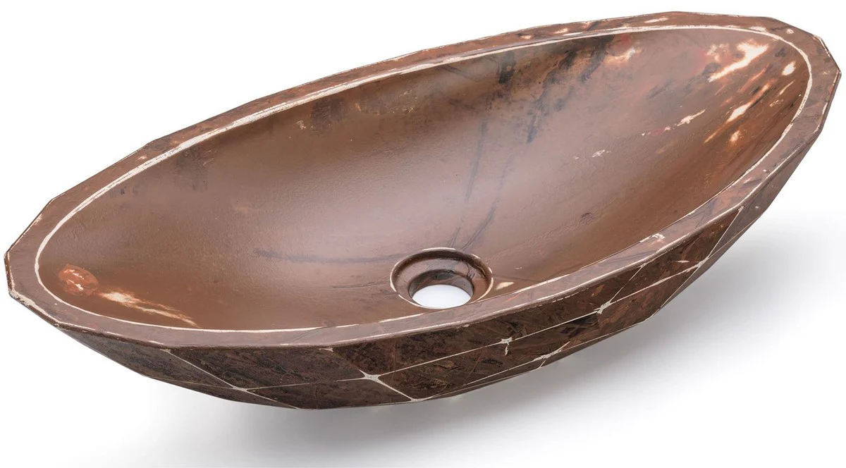 Luxury washbasin bowl brown / white 60.9 x 29.7 x H. 11.9 cm - Handmade concrete washbasin - Bathroom accessories - Luxury bathroom accessories