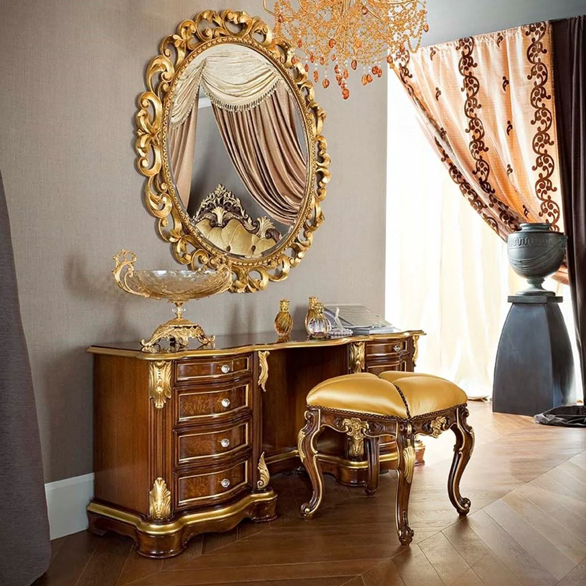 Luxury Baroque Wall Mirror Gold - Round Baroque Style Mirror - Italian Baroque Bedroom Mirror - Luxury Quality - Made in Italy