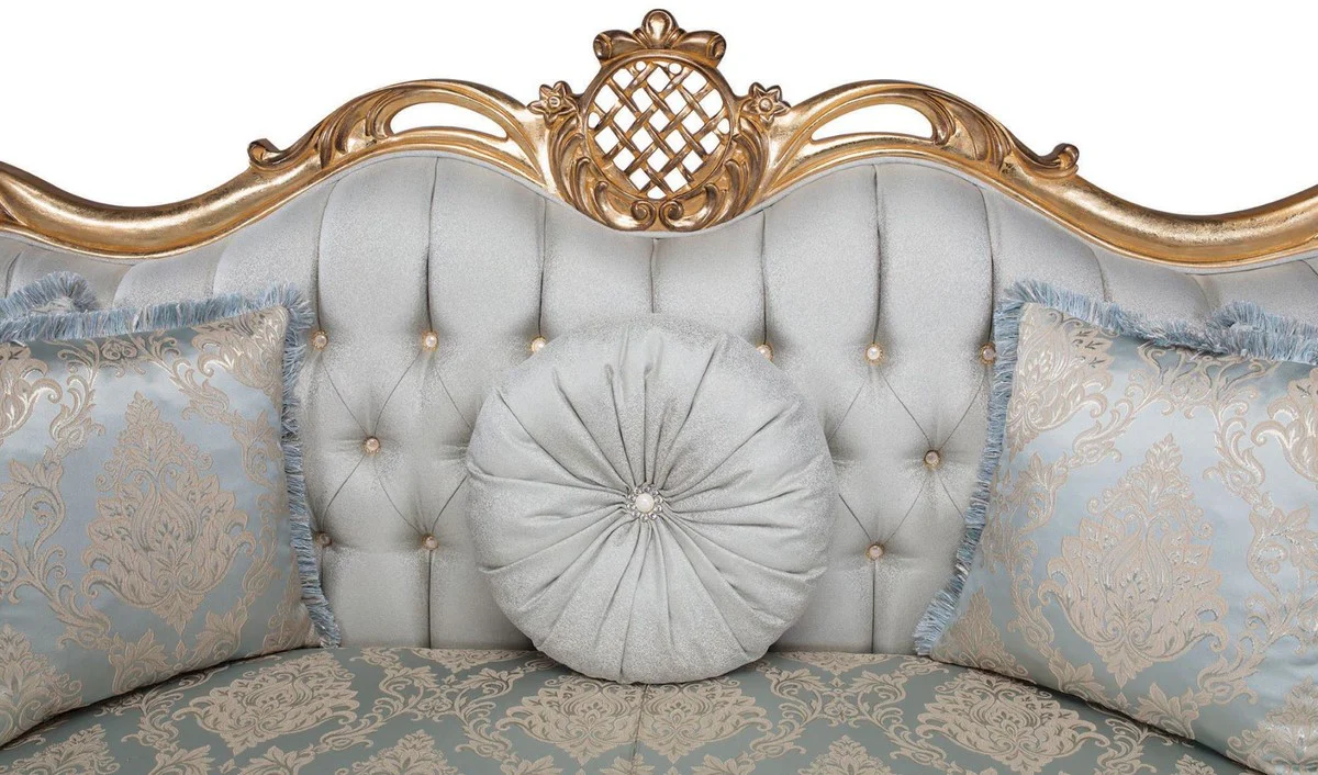 Luxury Baroque living room sofa with decorative pillows light blue / turquoise / gold 222 x 82 x H. 120 cm - Baroque living room furniture