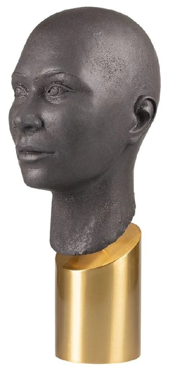 Luxury decorative bust head brown / brass 15.5 x 20 x H. 41 cm - stoneware decorative sculpture with brass base - living room decoration - luxury decorative accessories