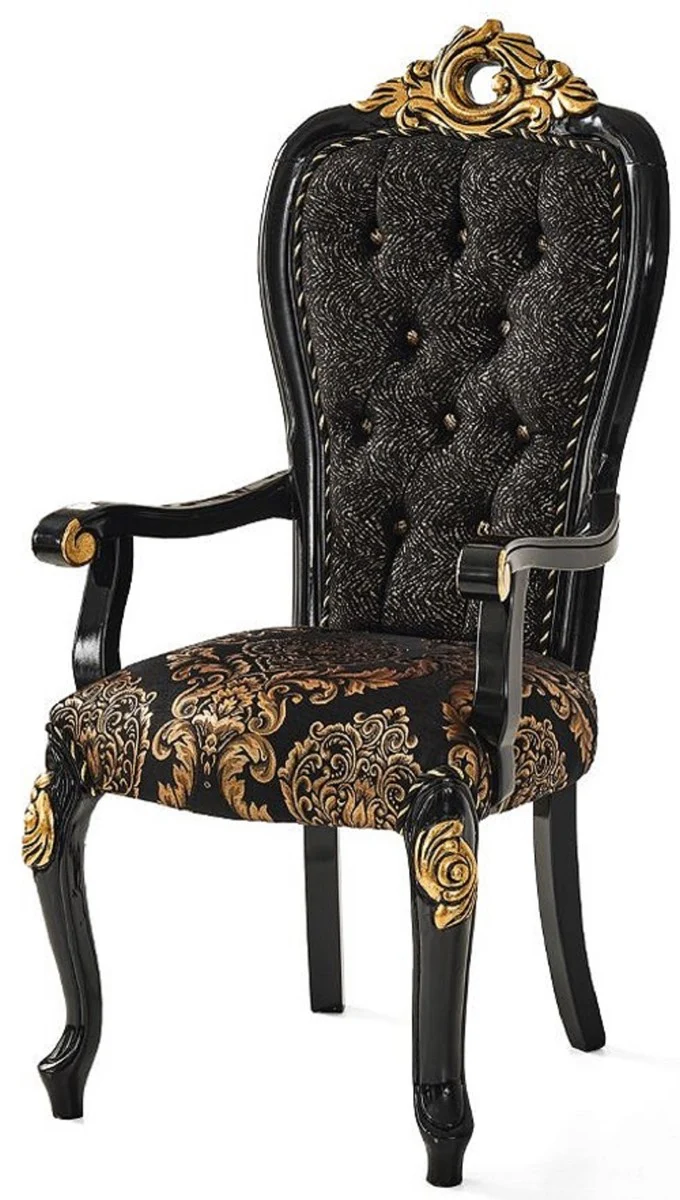 Luxury Baroque Dining Room Chair Set Black / Gold - Kitchen Chairs Set of 6 - Baroque Dining Room Furniture - Noble & Magnificent