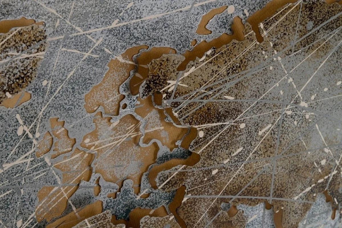 Luxury metal oil painting world map multicolored 120 x 5 x H. 80 cm - oil painting with 3D effect