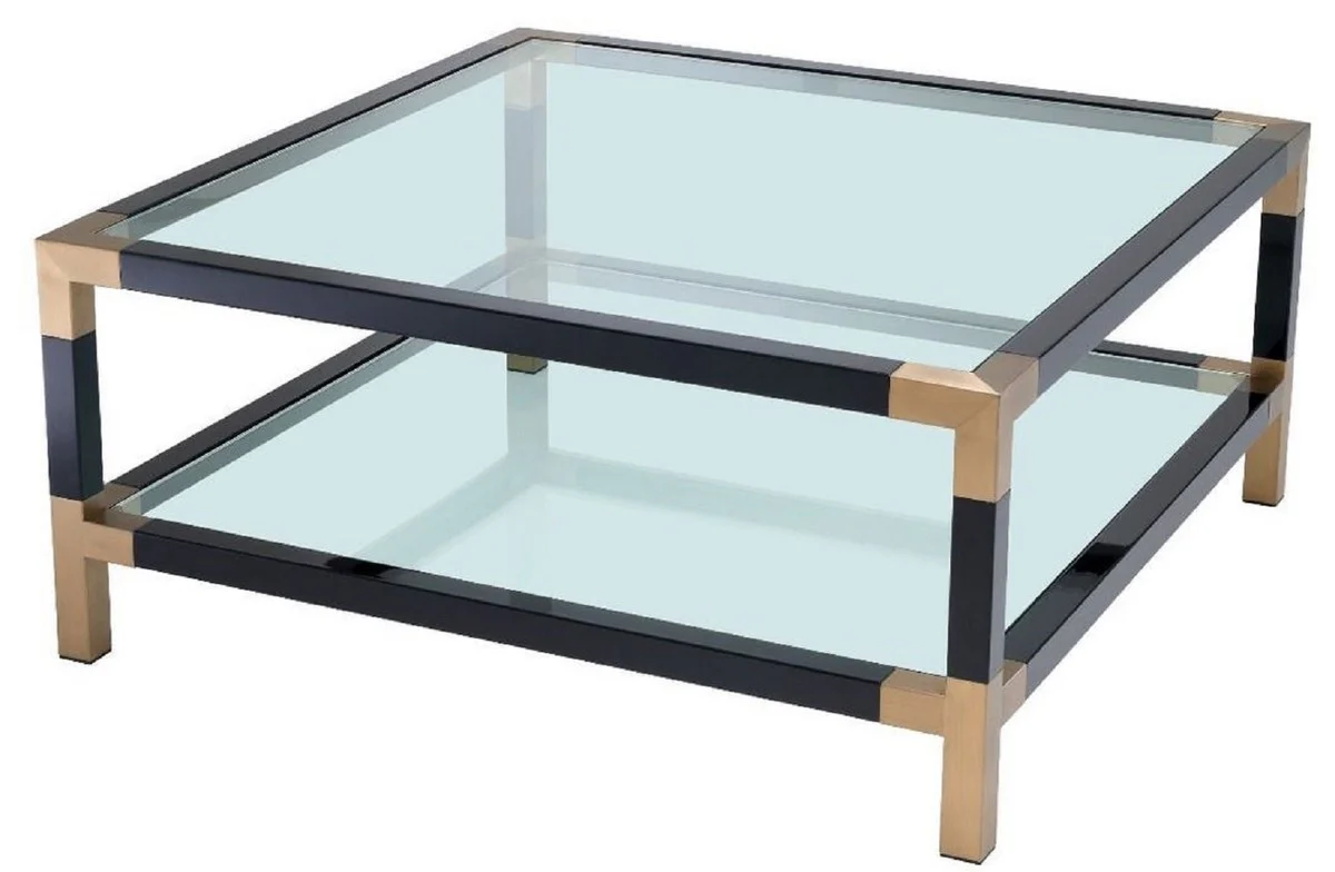 Luxury coffee table black / brass 100 x 100 x H. 45 cm - Living room table with glass tops - Luxury furniture