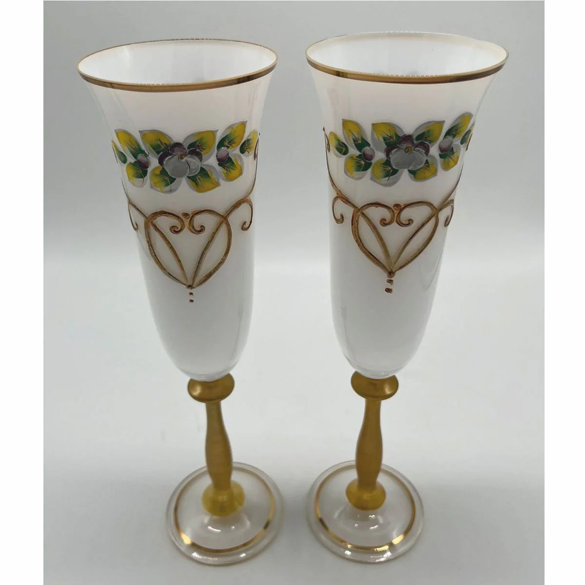 Luxury Art Nouveau champagne glass set of 2 white / colorful / gold