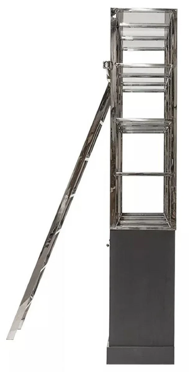 Shelf cabinet with ladder black / silver 219 x 43 x H. 240 cm - bookcase - living room cabinet - office cabinet - living room furniture - office furniture - luxury furniture