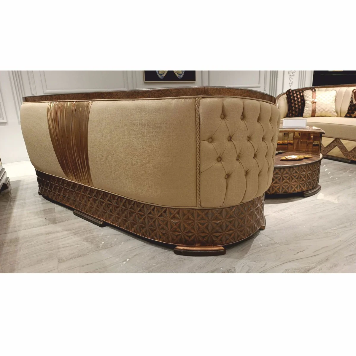 Luxury Art Deco Sofa Gold / Copper / Gray 240 cm - Living Room Furniture