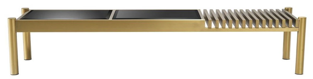 Luxury coffee table brass / black 180 x 44 x H. 35.5 cm - stainless steel living room table with glass tops - living room furniture - luxury furniture