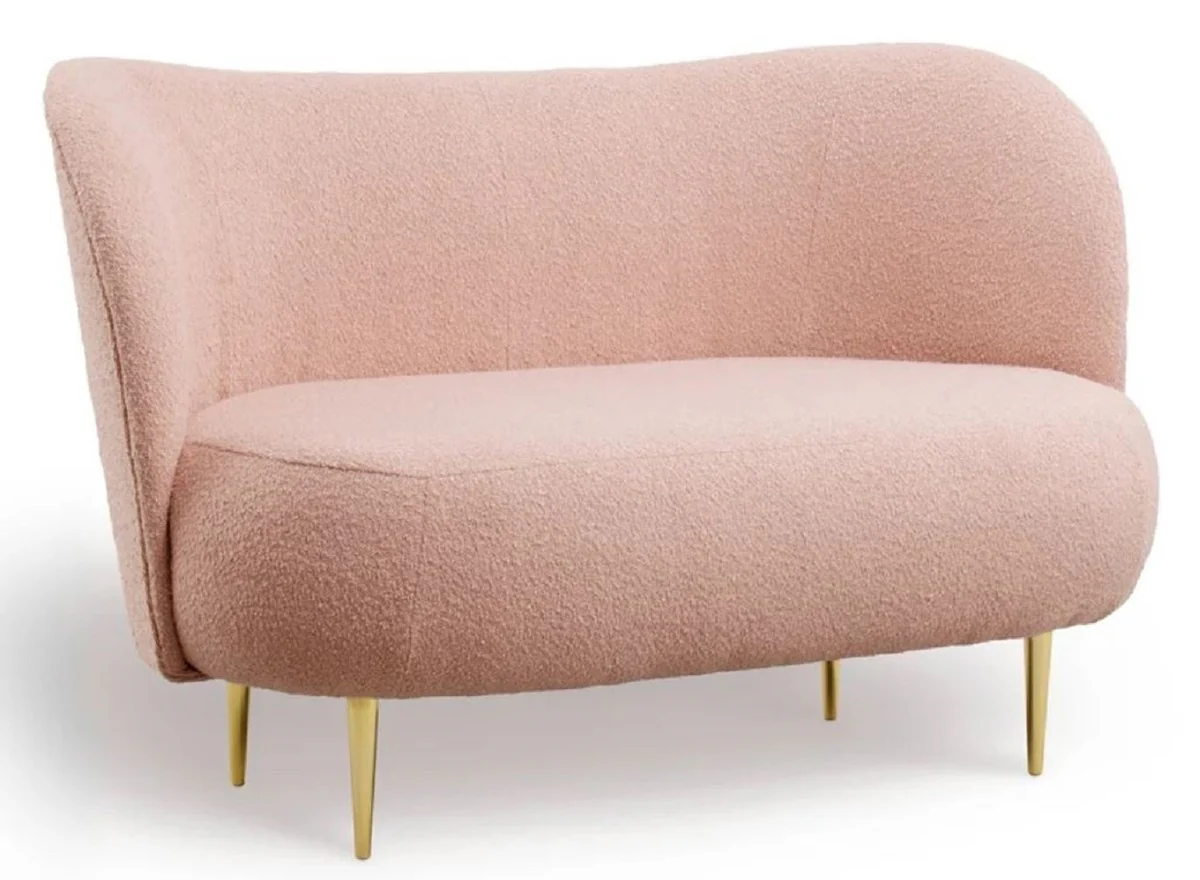Luxury 2-seater sofa pink / gold 130 x 72 x H. 80 cm - living room sofa with curved backrest - living room furniture - luxury furniture - living room furnishings - luxury furnishings
