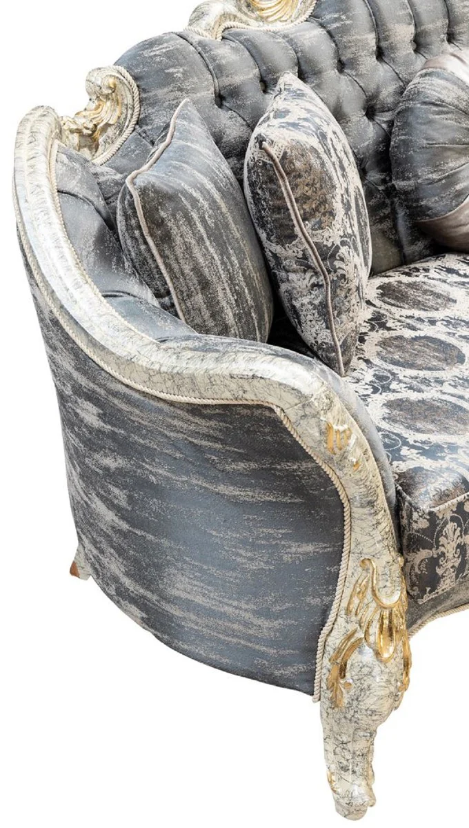 Luxury baroque sofa gray / antique white / gold - baroque style living room sofa with elegant pattern - luxury living room furniture in baroque style - baroque furniture - baroque furnishings
