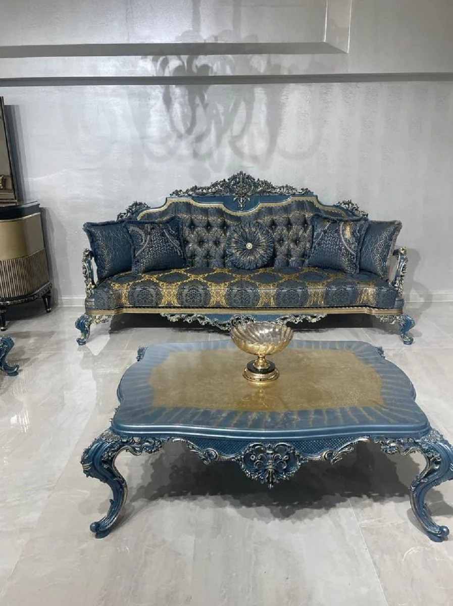 Luxury Baroque coffee table blue / gold - Magnificent living room table in Baroque style - Baroque style living room furniture - Baroque furnishings - Baroque furniture - Luxury furniture in Baroque style
