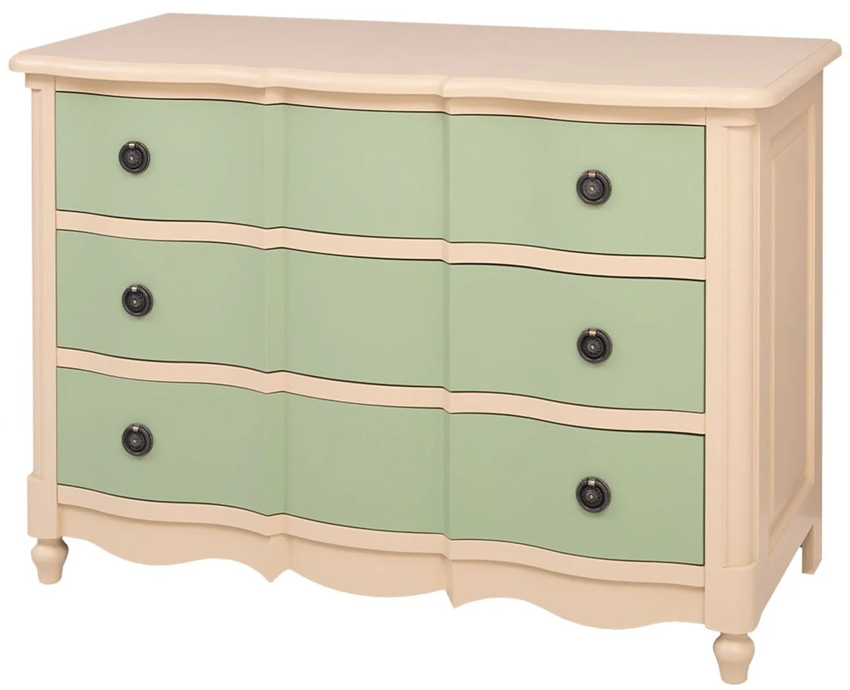 Country house style chest of drawers with 3 drawers beige / green 130 cm - country house style furniture