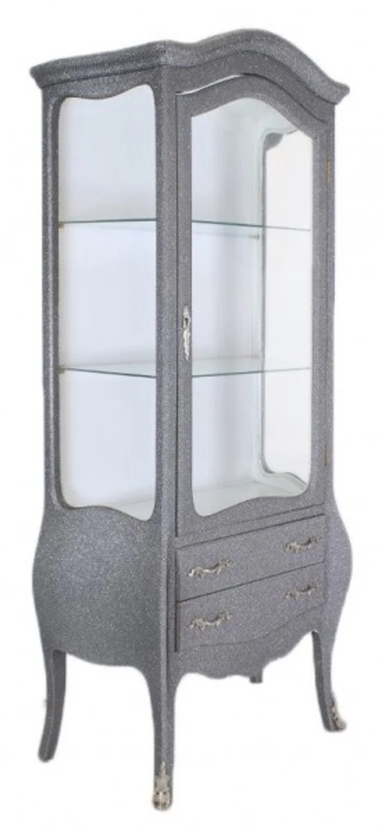 Baroque display cabinet black-gray / glitter look display cabinet - living room cabinet