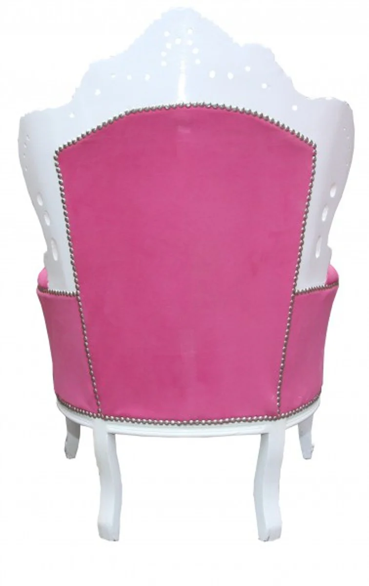 Baroque armchair King pink/white with bling bling glitter stones
