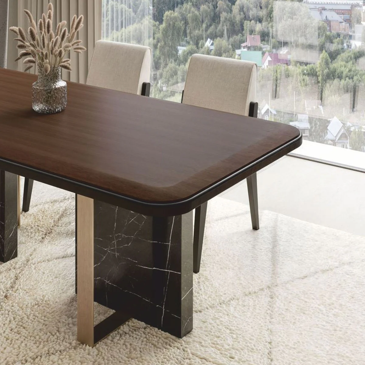 Luxury dining table dark brown / black / brass 215 cm - hotel & dining room furniture