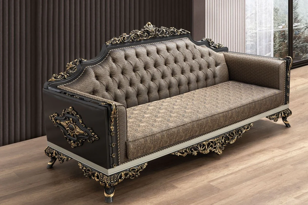 Luxury Baroque Sofa Blue / Gold / Gray / White / Gold - Magnificent living room sofa with elegant pattern - Baroque living room furniture