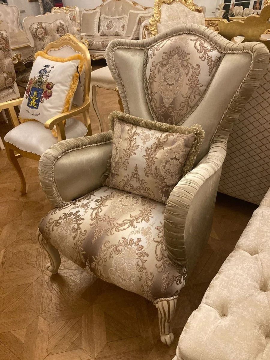 Luxury baroque armchair green / multicolored / cream / brown - magnificent living room armchair with elegant pattern - luxury living room furniture in baroque style - baroque furniture - noble & magnificent