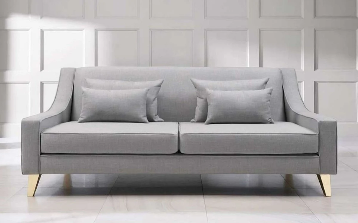 Luxury neoclassical sofa gray / gold 202 x 94 x H. 85 cm - living room sofa - hotel sofa - living room furniture - hotel furniture - luxury furniture - neoclassic furniture