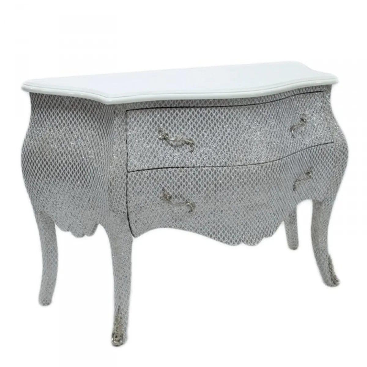 Baroque chest of drawers white / glitter look 120cm
