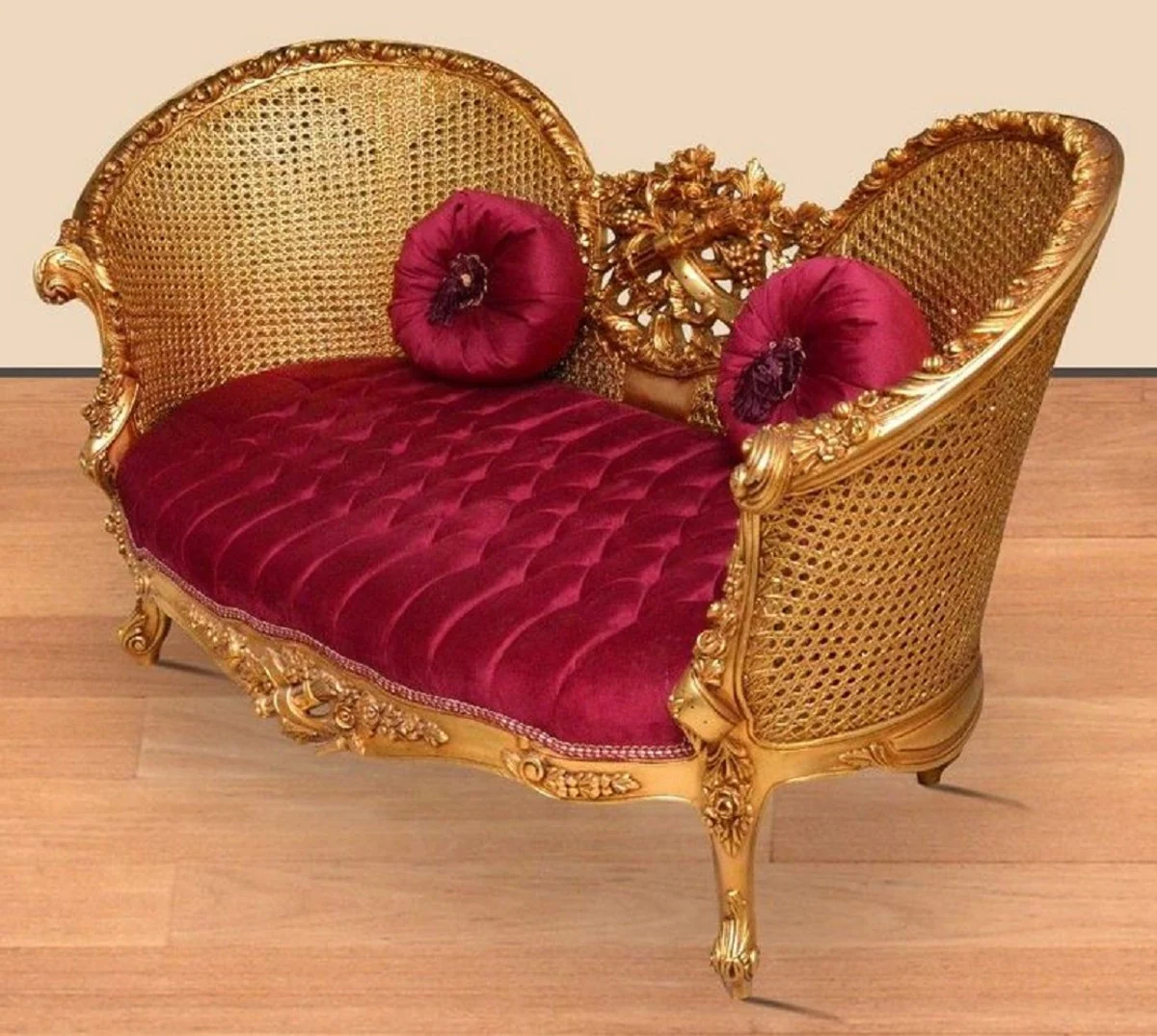 Baroque Sofa Bordeaux Red / Gold - Handmade Living Room Sofa in Baroque Style - Magnificent Baroque Living Room Furniture