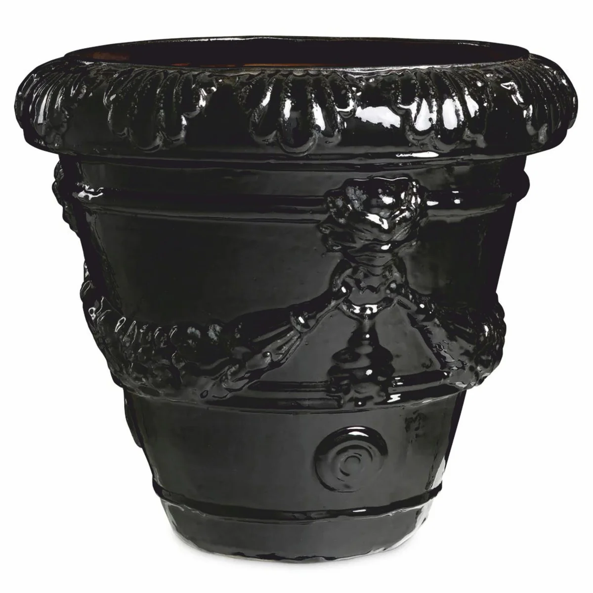 Luxury Baroque Ceramic Flower Pot Black Ø 60 x H. 56 cm - Garden Decoration