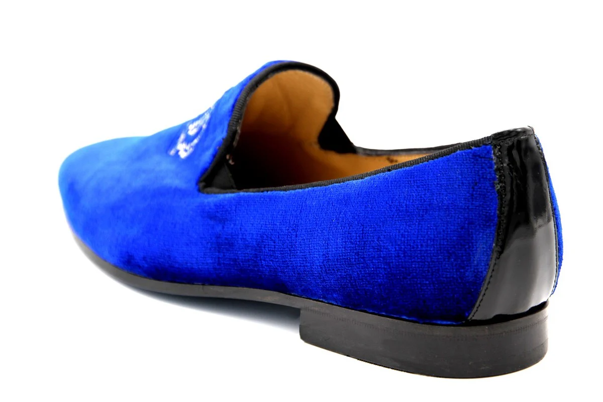 Pompöös by luxury velvet slipper crown royal blue / gold - various shoe sizes - designed by Harald Glööckler