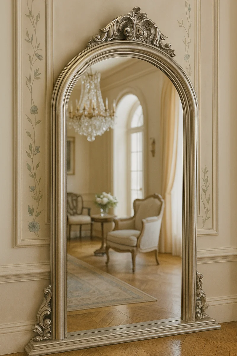 Baroque mirror silver H. 130 cm - Baroque style wardrobe wall mirror