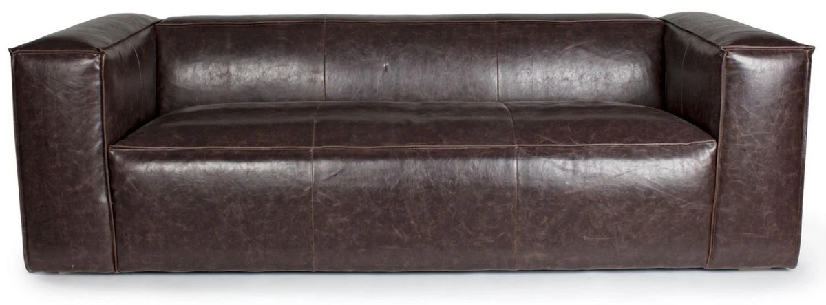 Luxury faux leather sofa dark brown 224 x 99 x H. 67.5 cm - living room sofa - living room furniture - faux leather furniture - luxury furniture - luxury furnishings