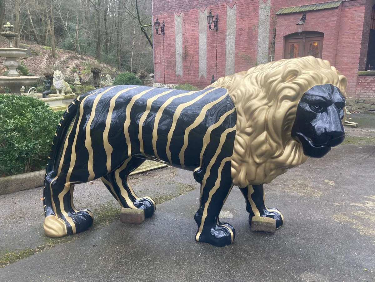 Luxury XXL decorative sculpture lion black / gold 190 cm