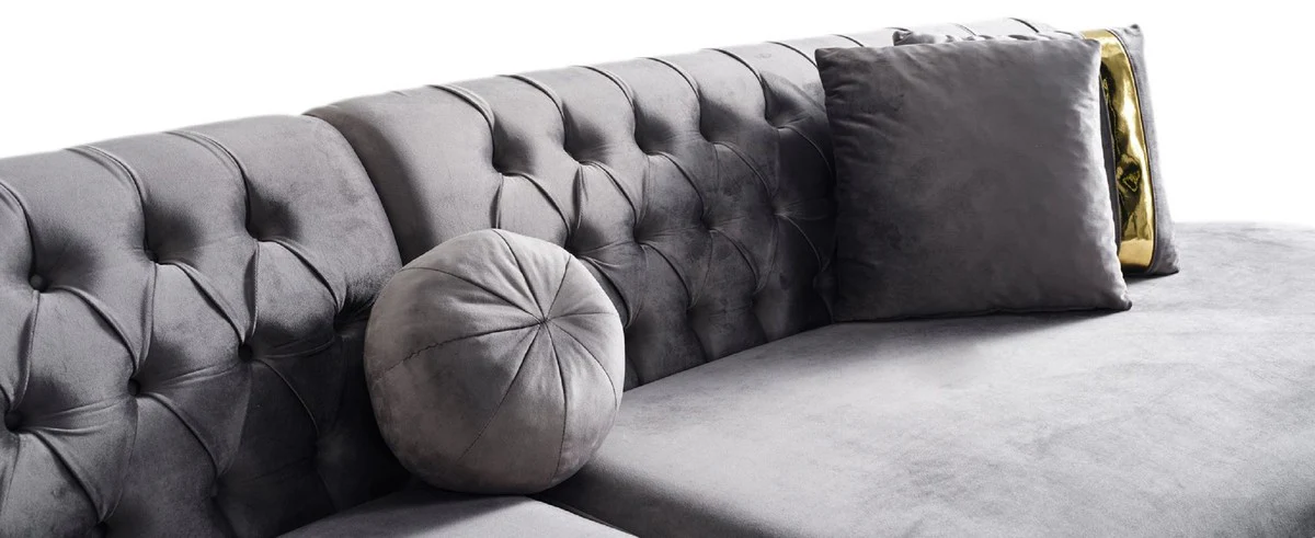 Luxury velvet 4-seater sofa gray / gold 330 x 120 x H. 76 cm - living room sofa with elegant velvet fabric - living room furniture - luxury furniture - living room furnishings - luxury furnishings