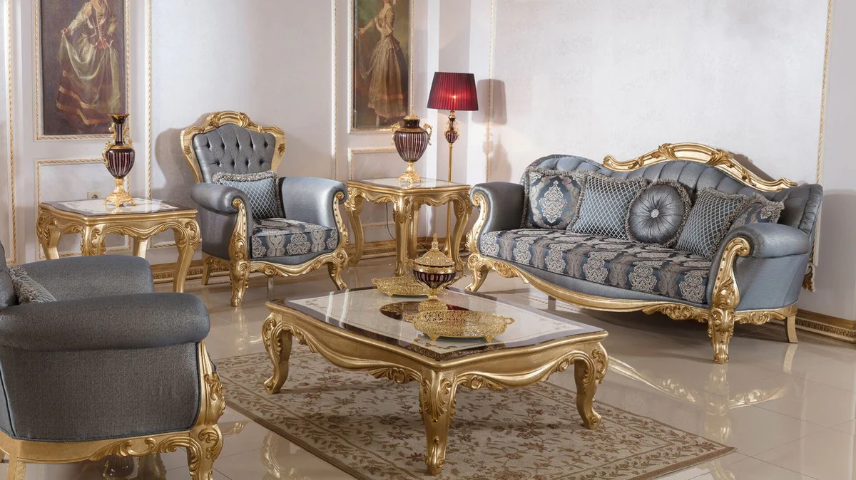 Luxury baroque coffee table white / brown / gold - magnificent solid wood living room table in baroque style - baroque living room furniture - noble & magnificent