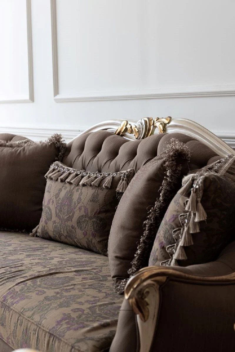 Luxury Baroque Sofa Brown/Cream/White/Gold - Handmade Living Room Sofa - Baroque Living Room Furniture