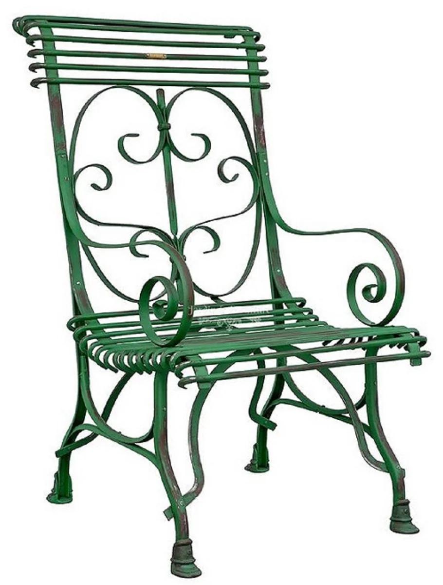 Art Nouveau Garden Chair Set of 4 Antique Green 64 x 66 x H. 114 cm - Handcrafted Wrought Iron Chairs with Armrests - Nostalgic Garden & Patio Furniture