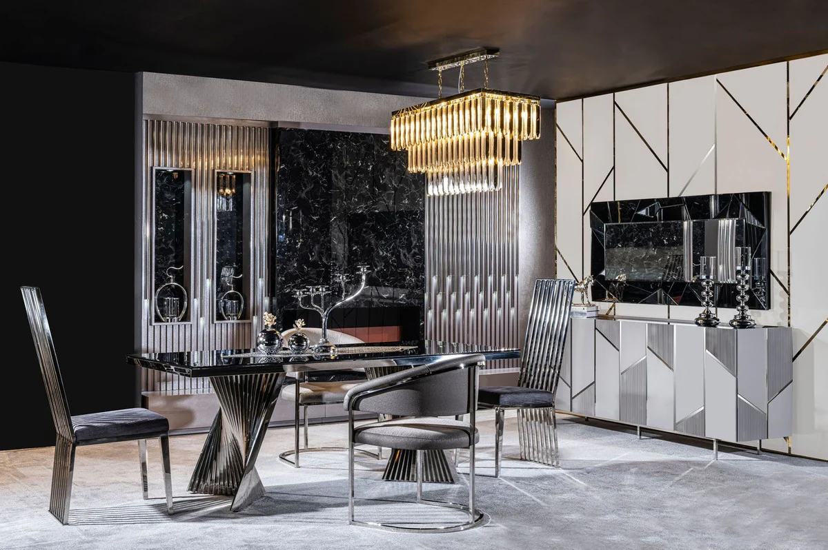 Luxury dining room chair set of 6 with armrests gray / silver 65 x 55 x H. 85 cm - Luxury kitchen chairs - Dining room furniture - Luxury furniture