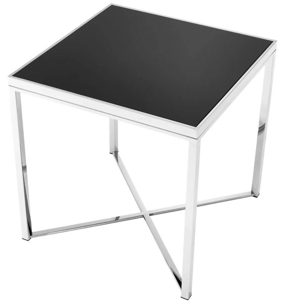 Luxury stainless steel side table with black glass top 61 x 61 x H. 61.5 cm - living room furniture