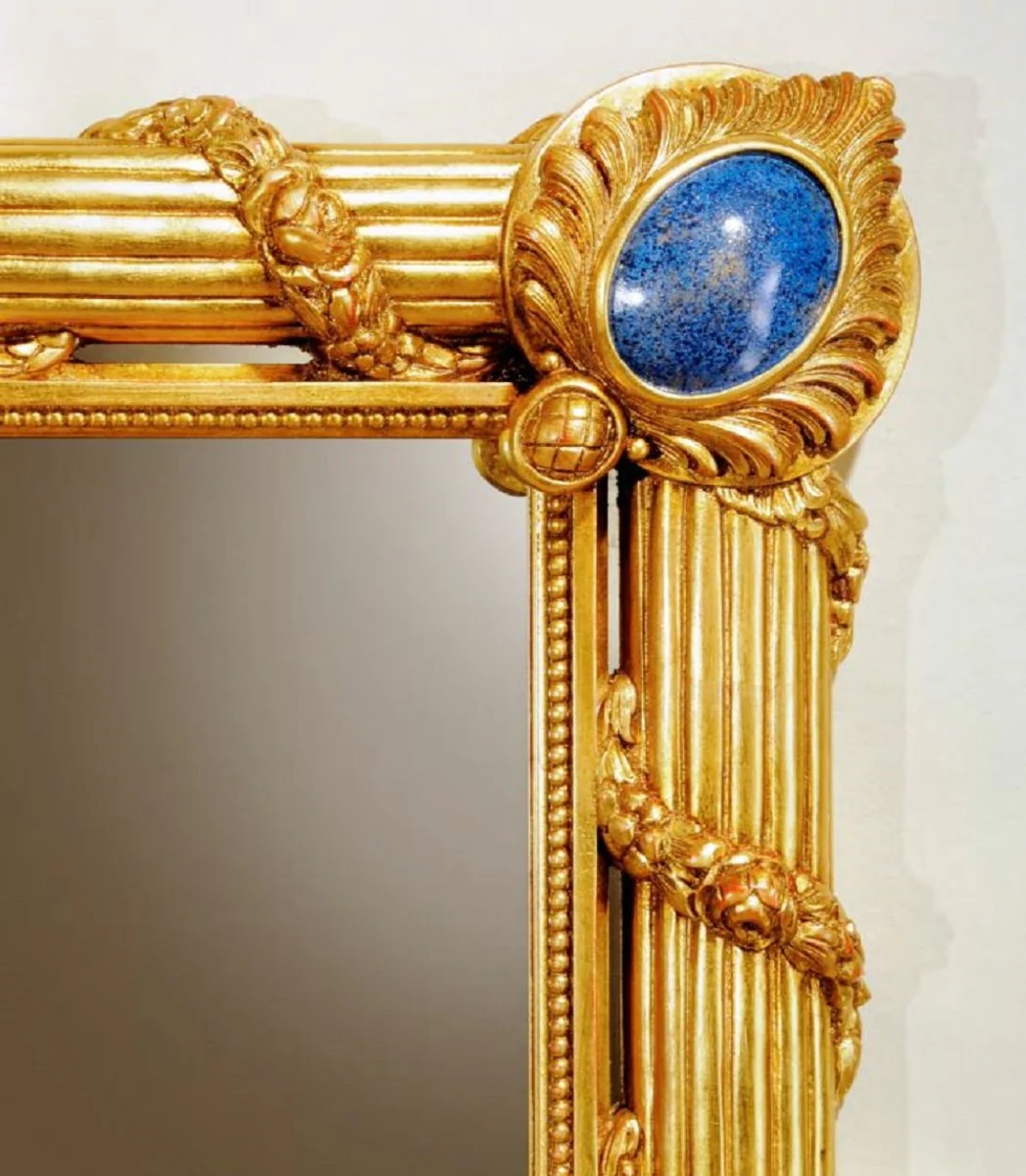 Luxury Baroque Mirror Gold / Blue - Magnificent solid wood wall mirror in Baroque style - Baroque furniture - Luxury quality - Made in Italy