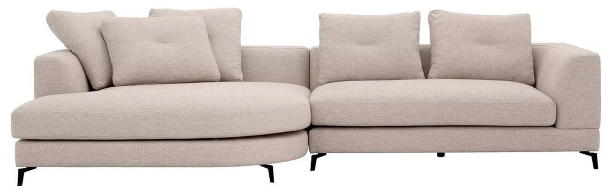 Luxury corner sofa left side sand color / black 310 x 150 x H. 65 cm - living room sofa with cushions - living room furniture - living room furnishings - luxury furniture - luxury furnishings