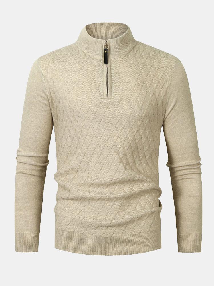 Diamond Mock Neck Quarter Zip Sweater