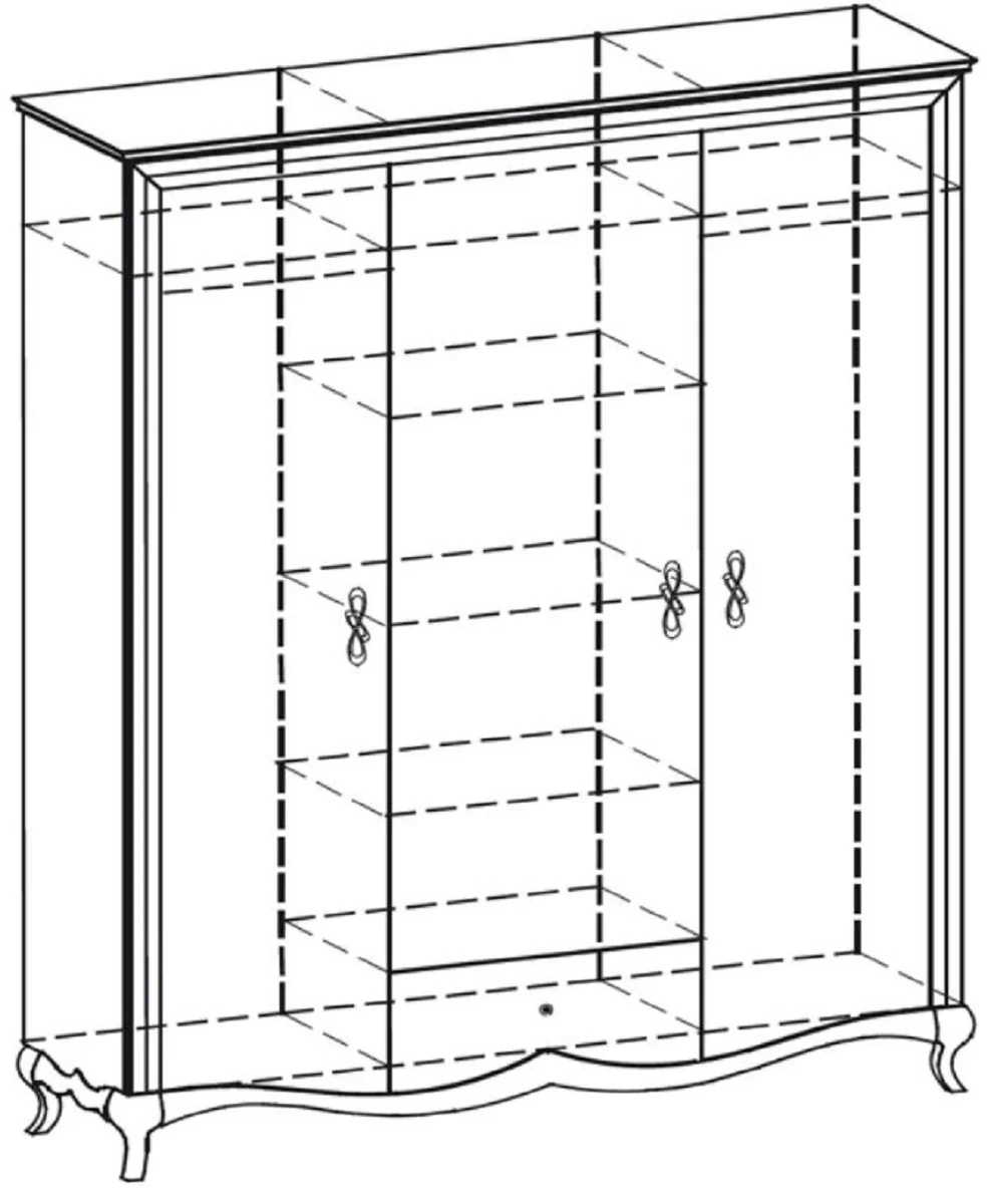 Luxury Art Nouveau bedroom cabinet high gloss white / brown 164.2 x 62.5 x H. 209.5 cm - solid wood wardrobe with 3 doors and drawer - bedroom furniture