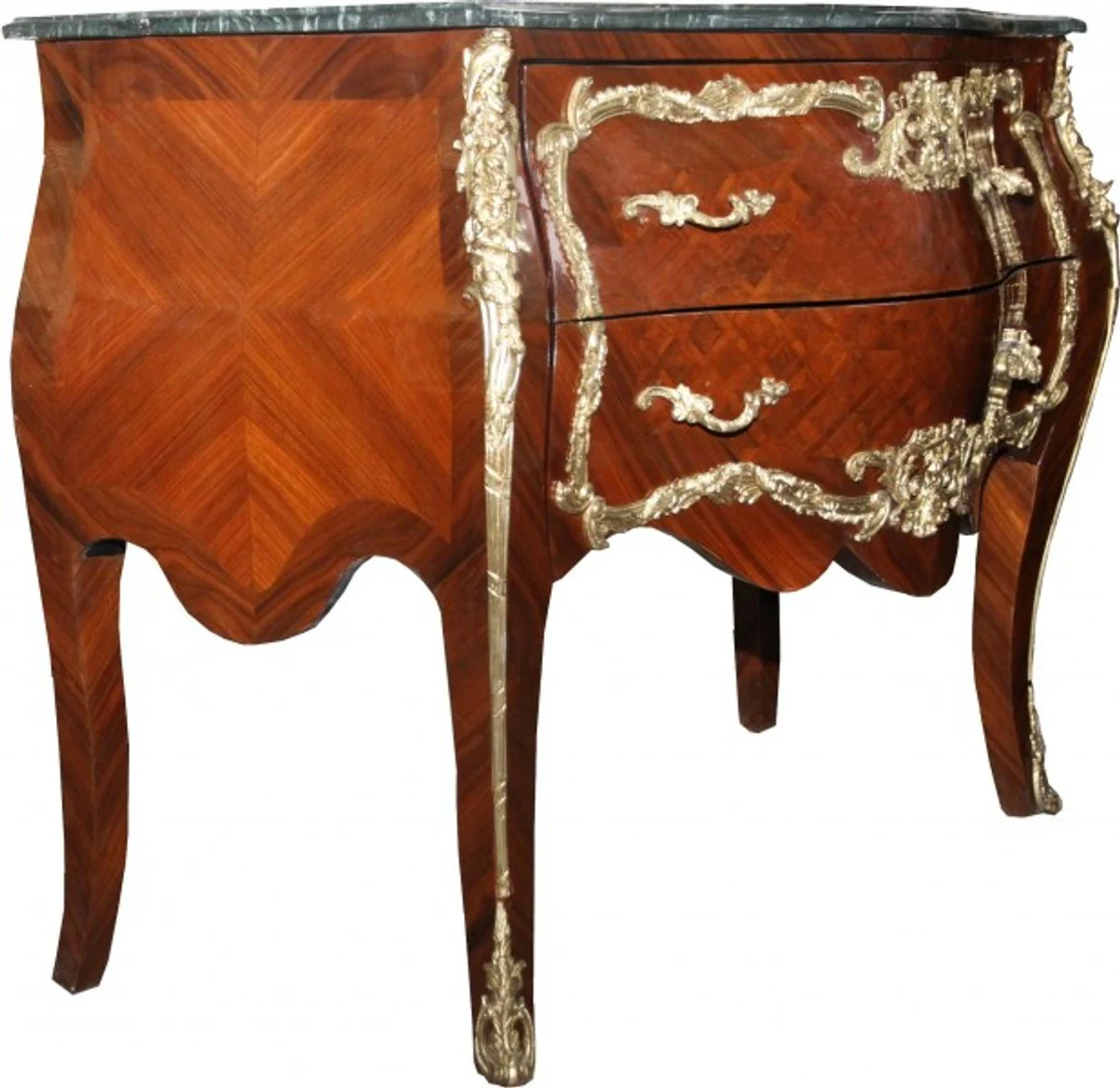 Baroque chest of drawers brown with marble top mahogany inlays W 129 cm - Baroque furniture chest of drawers