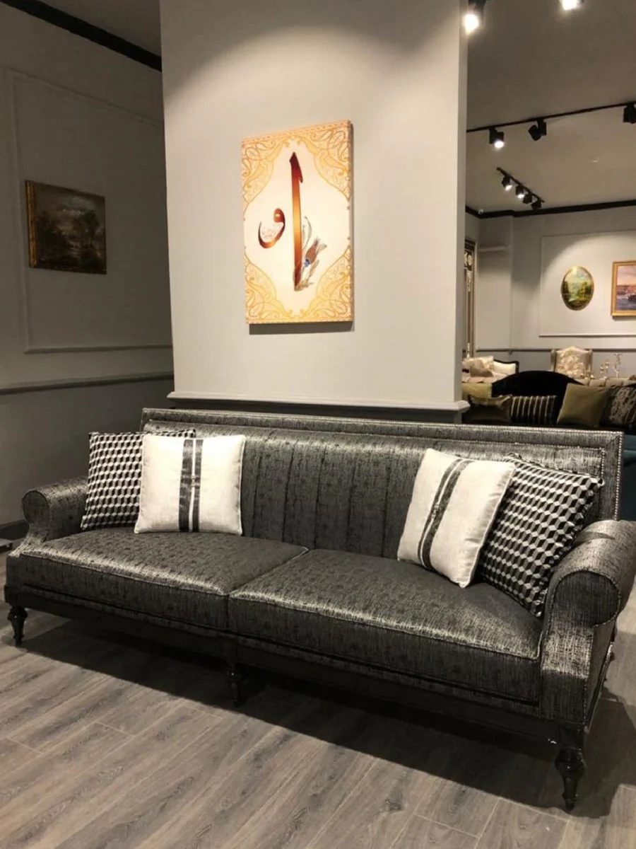 Luxury baroque sofa silver / black - noble living room sofa in baroque style - baroque living room furniture